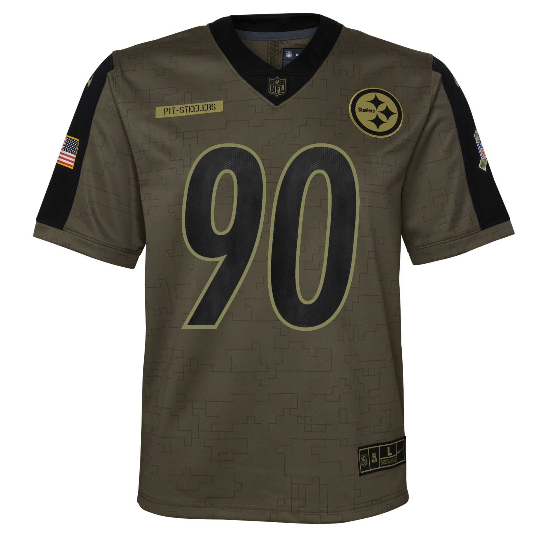 Youth Nike T.J. Watt Olive Pittsburgh Steelers 2021 Salute To Service Game Jersey