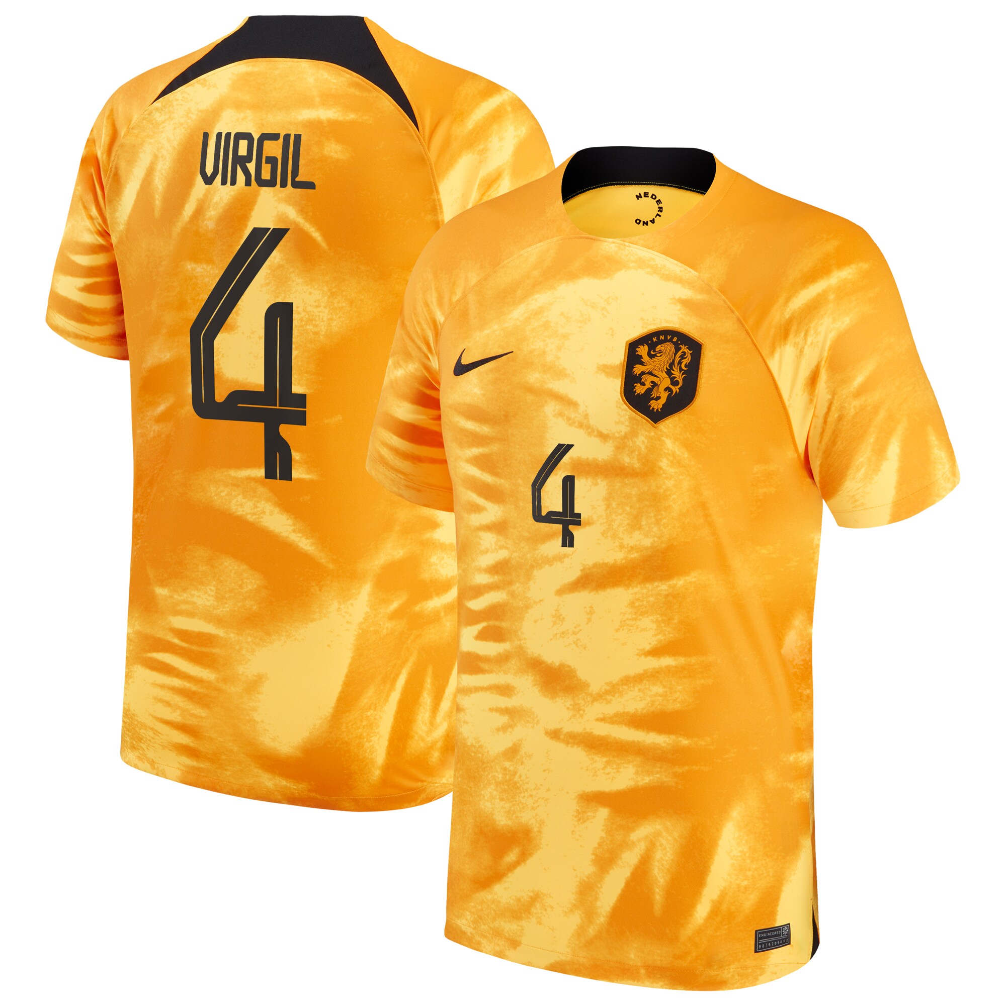 Virgil Van Dijk Netherlands National Team Nike 2022/23 Home Breathe Stadium Replica Player Jersey - Orange