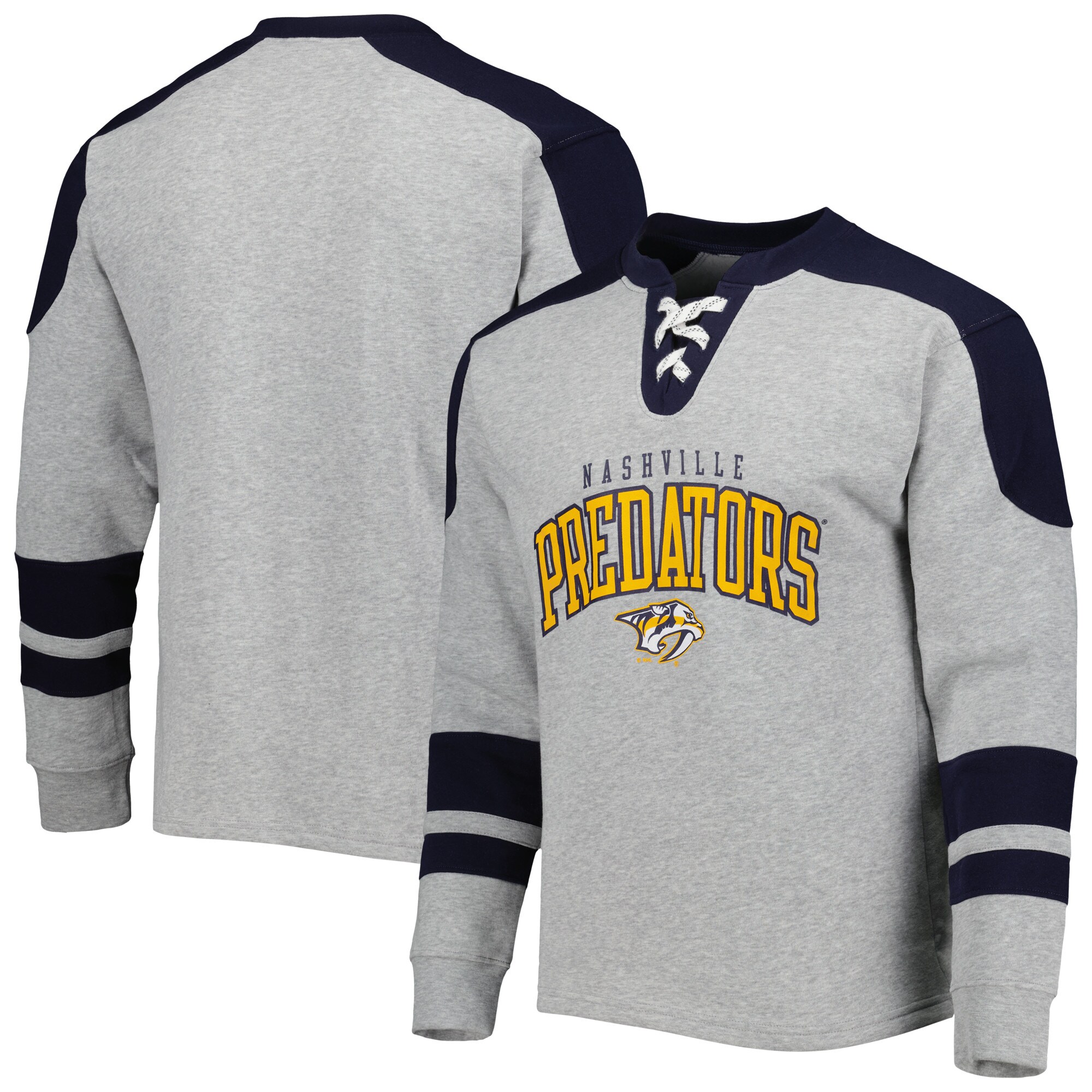 Men's Heather Gray Nashville Predators Classic Fit Lace-Up Pullover Sweatshirt