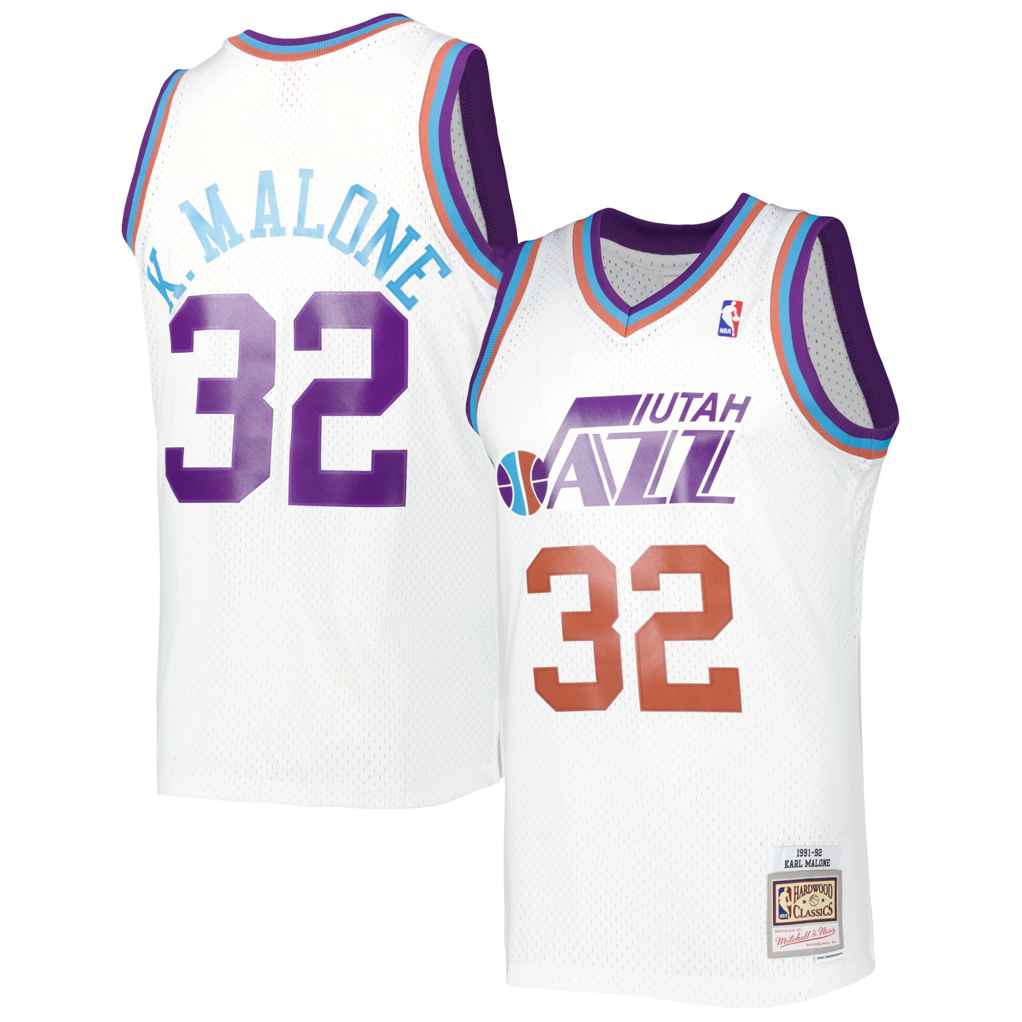 Karl Malone Utah Jazz Mitchell & Ness 1991/92 Hardwood Classics Reload 3.0 Swingman Jersey - White