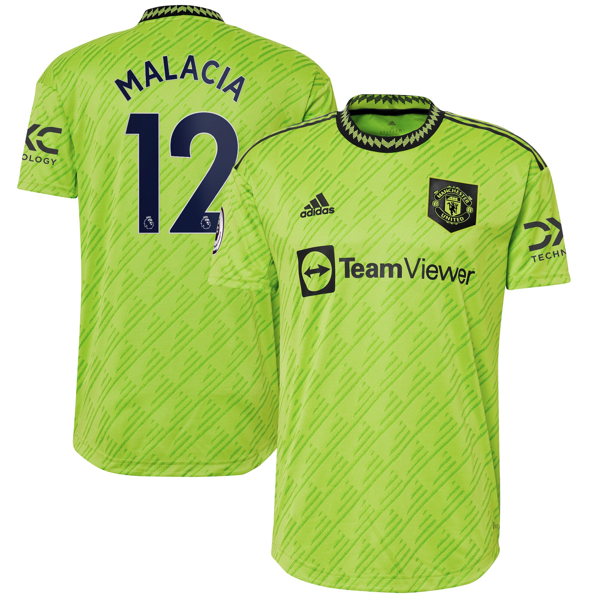 Tyrell Malacia Manchester United adidas 2022/23 Third Authentic Player Jersey - Neon Green