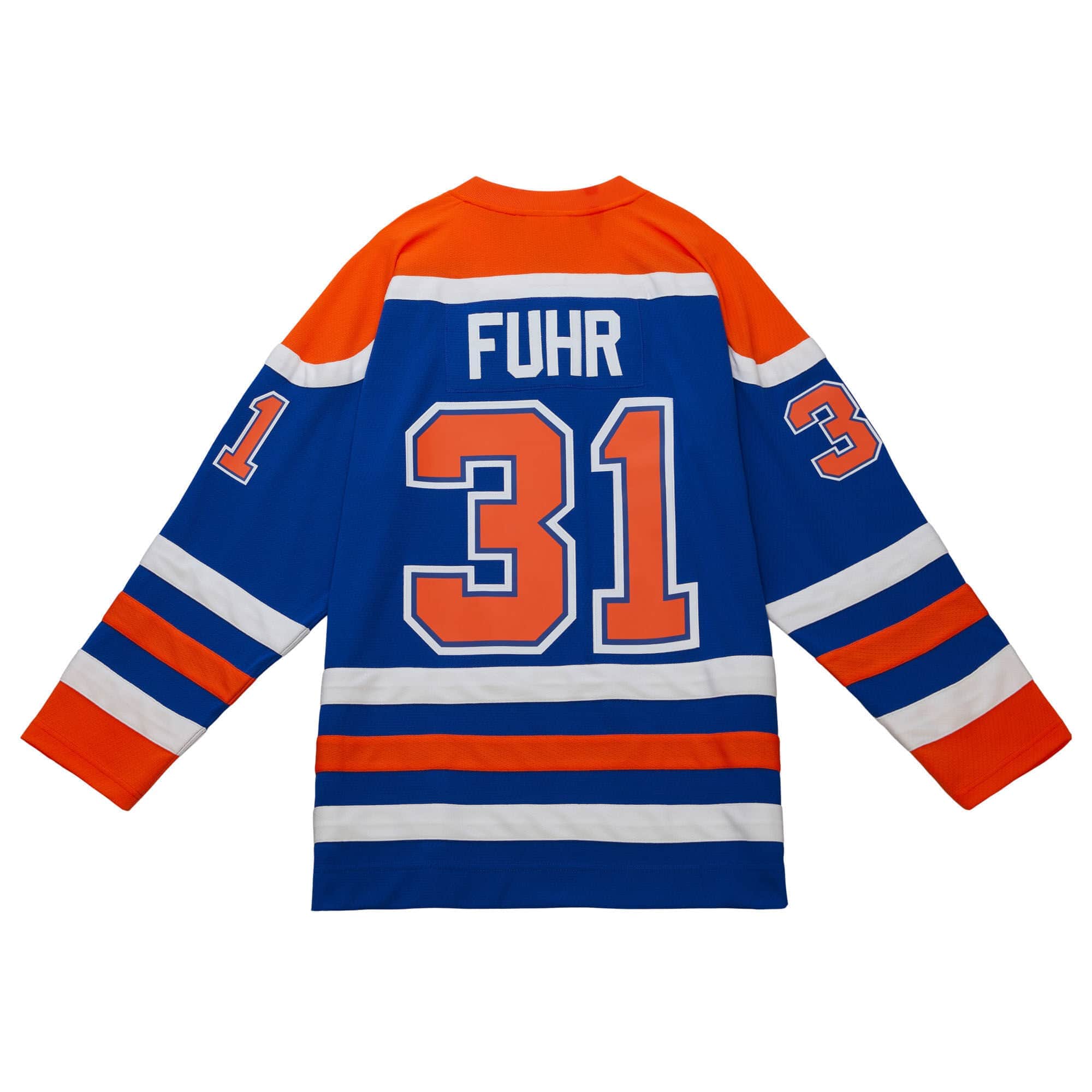 Blue Line Grant Fuhr Edmonton Oilers 1986 Jersey