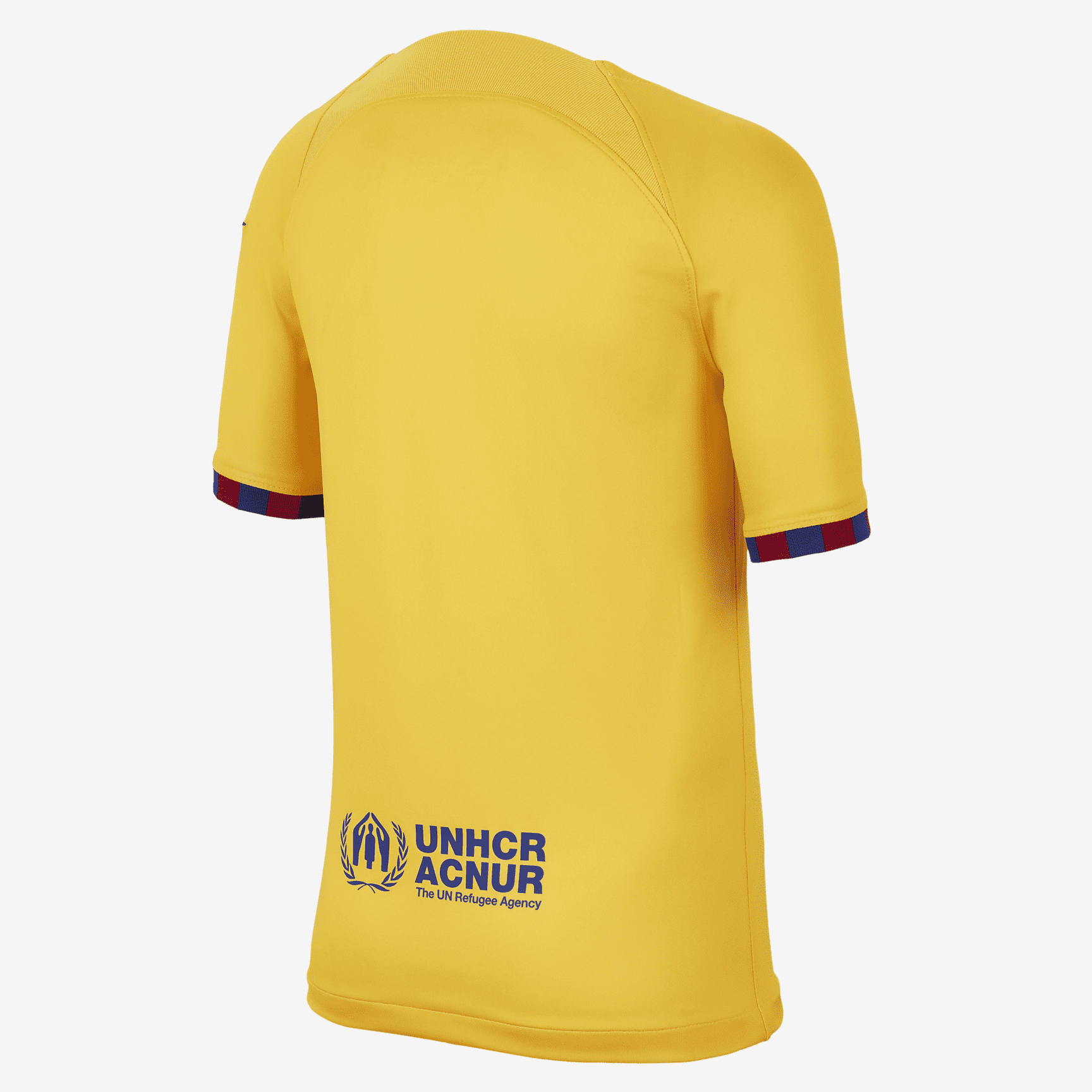 FC Barcelona 2023/24 Stadium Fourth Big Kids' Nike Dri-FIT Soccer Jersey - Amarillo/University Red/Deep Royal Blue