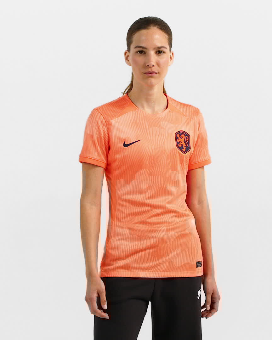 Netherlands 2023 Stadium Home Women's Nike Dri-FIT Soccer Jersey - Cone/Blackened Blue