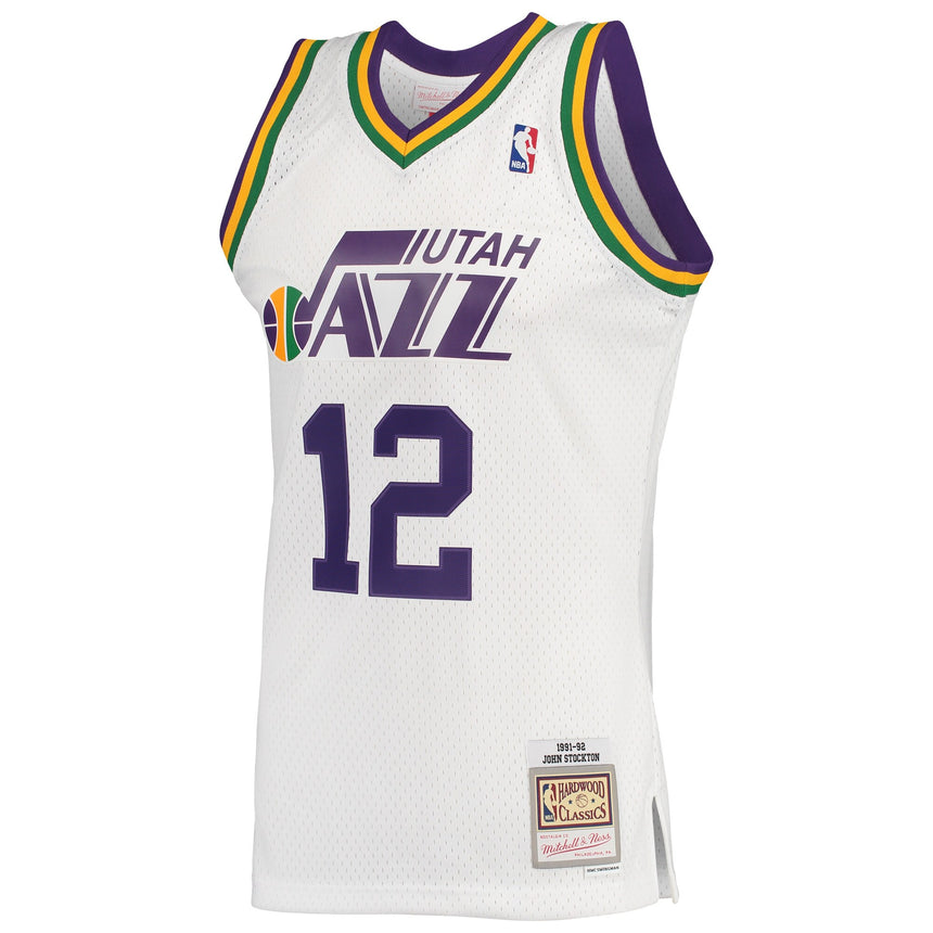 Men's Mitchell & Ness John Stockton Utah Jazz White 1991-92 Hardwood Classics Swingman Jersey