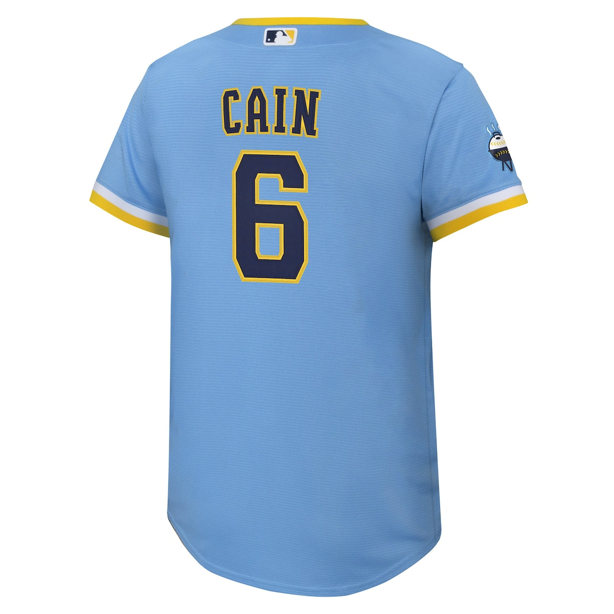 Boys' Grade School Lorenzo Cain Nike Brewers 2022 City Connect Replica Jersey - Light Blue