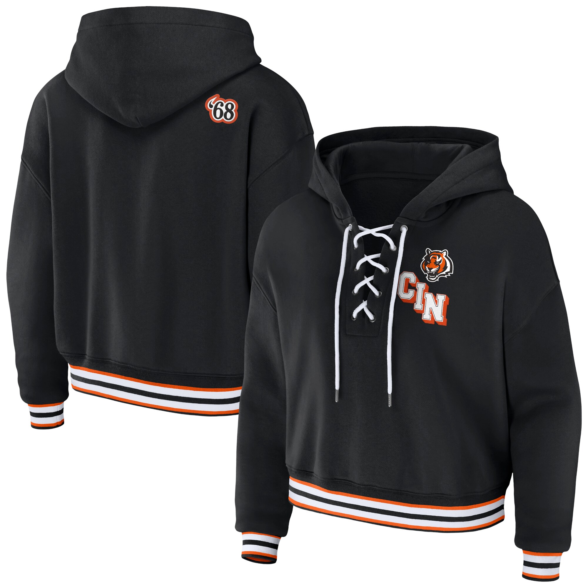 Cincinnati Bengals WEAR by Erin Andrews Women's Lace-Up Pullover Hoodie - Black