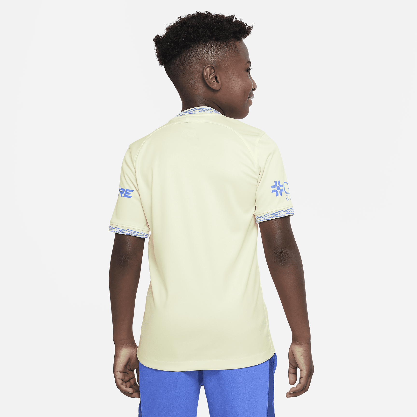 Club América 2022/23 Stadium Home Big Kids' Nike Dri-FIT Soccer Jersey - Lemon Chiffon/Medium Blue