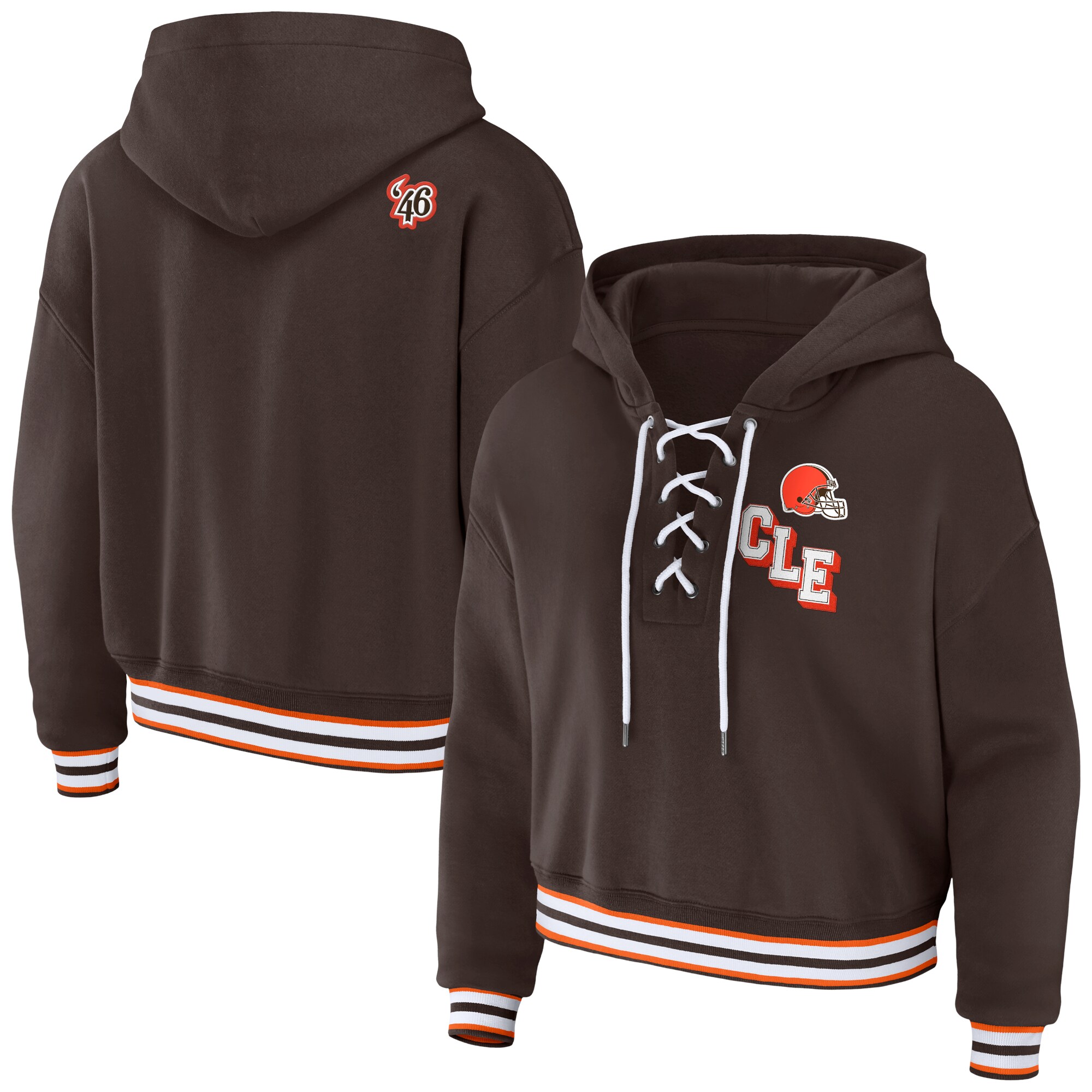 Cleveland Browns WEAR by Erin Andrews Women's Lace-Up Pullover Hoodie - Brown