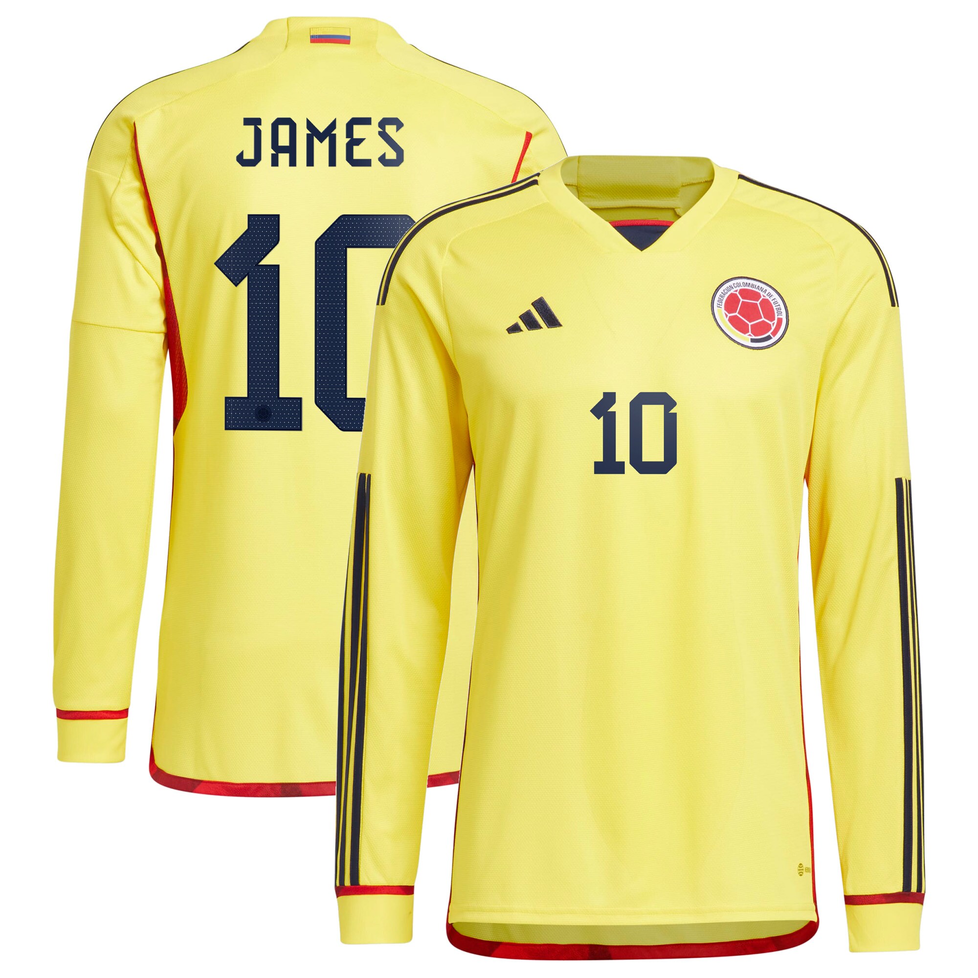 James Rodriguez Colombia National Team adidas 2022/23 Home Replica Long Sleeve Player Jersey - Yellow