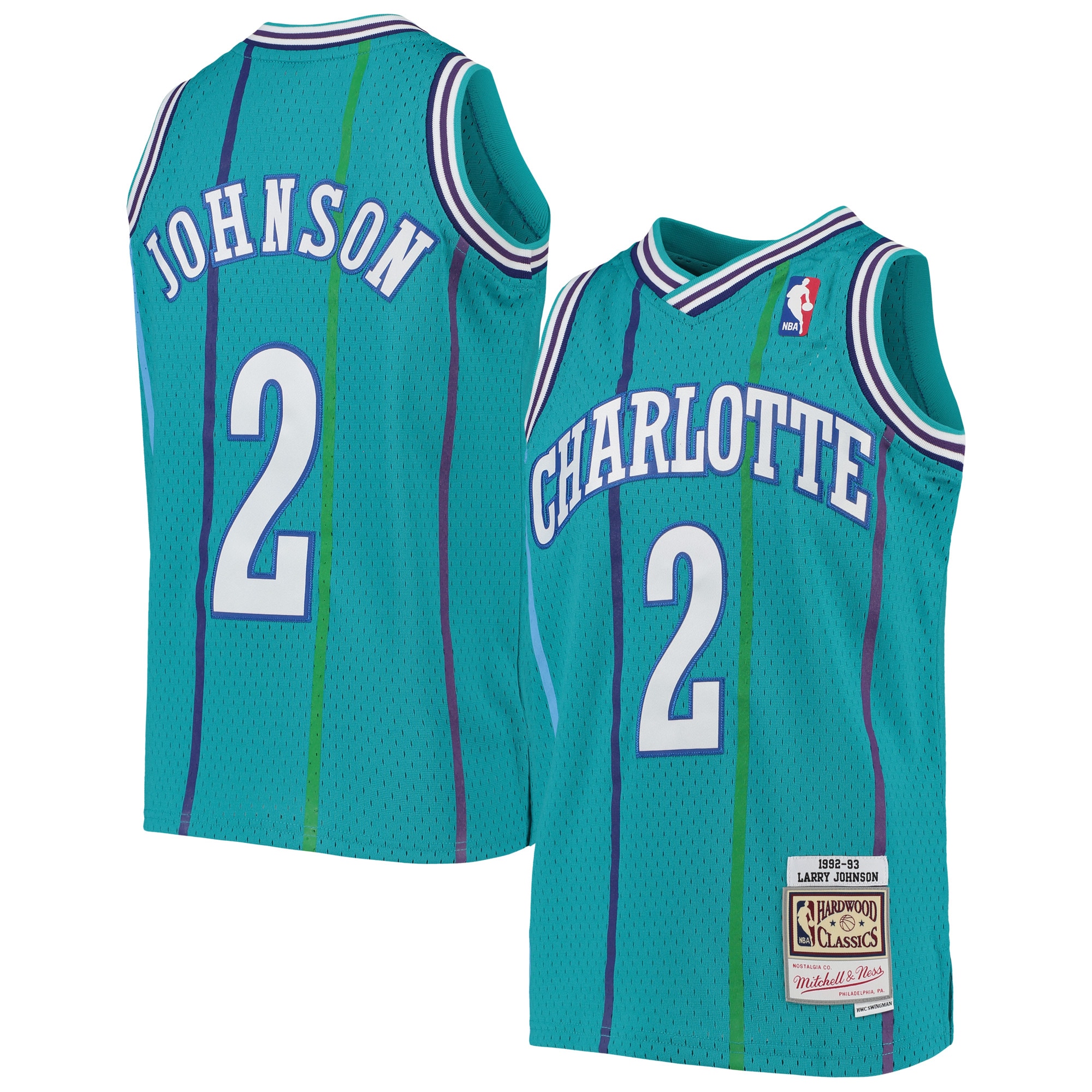 Larry Johnson Charlotte Hornets Mitchell & Ness Youth 1992-93 Hardwood Classics Swingman Jersey - Teal