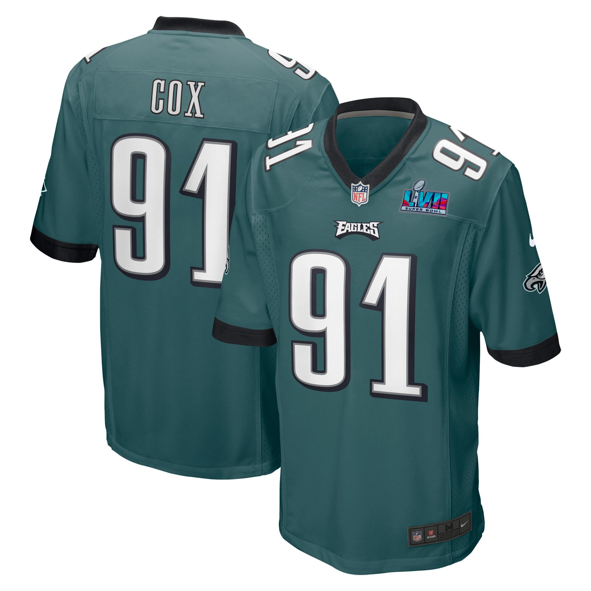 Fletcher Cox Philadelphia Eagles Nike Super Bowl LVII Patch Game Jersey - Midnight Green