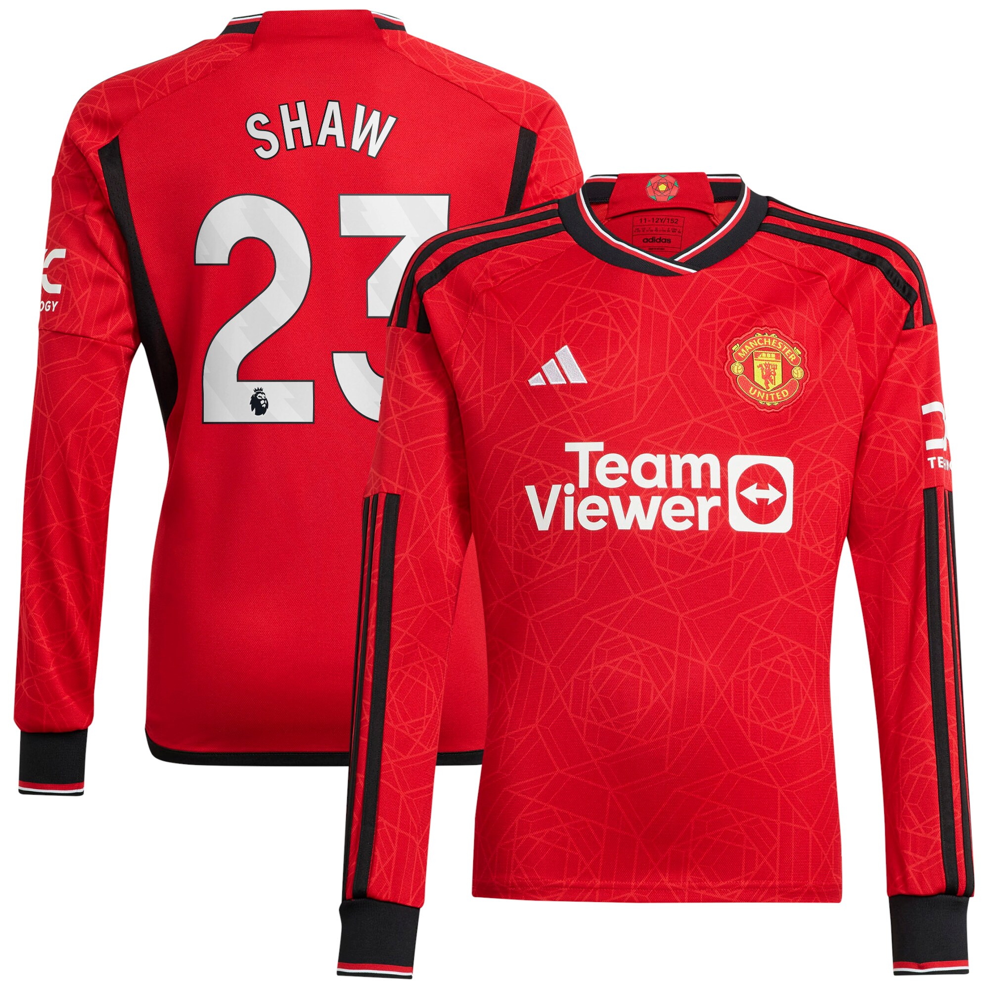 Luke Shaw Manchester United adidas 2023/24 Home Replica Long Sleeve Player Jersey - Red
