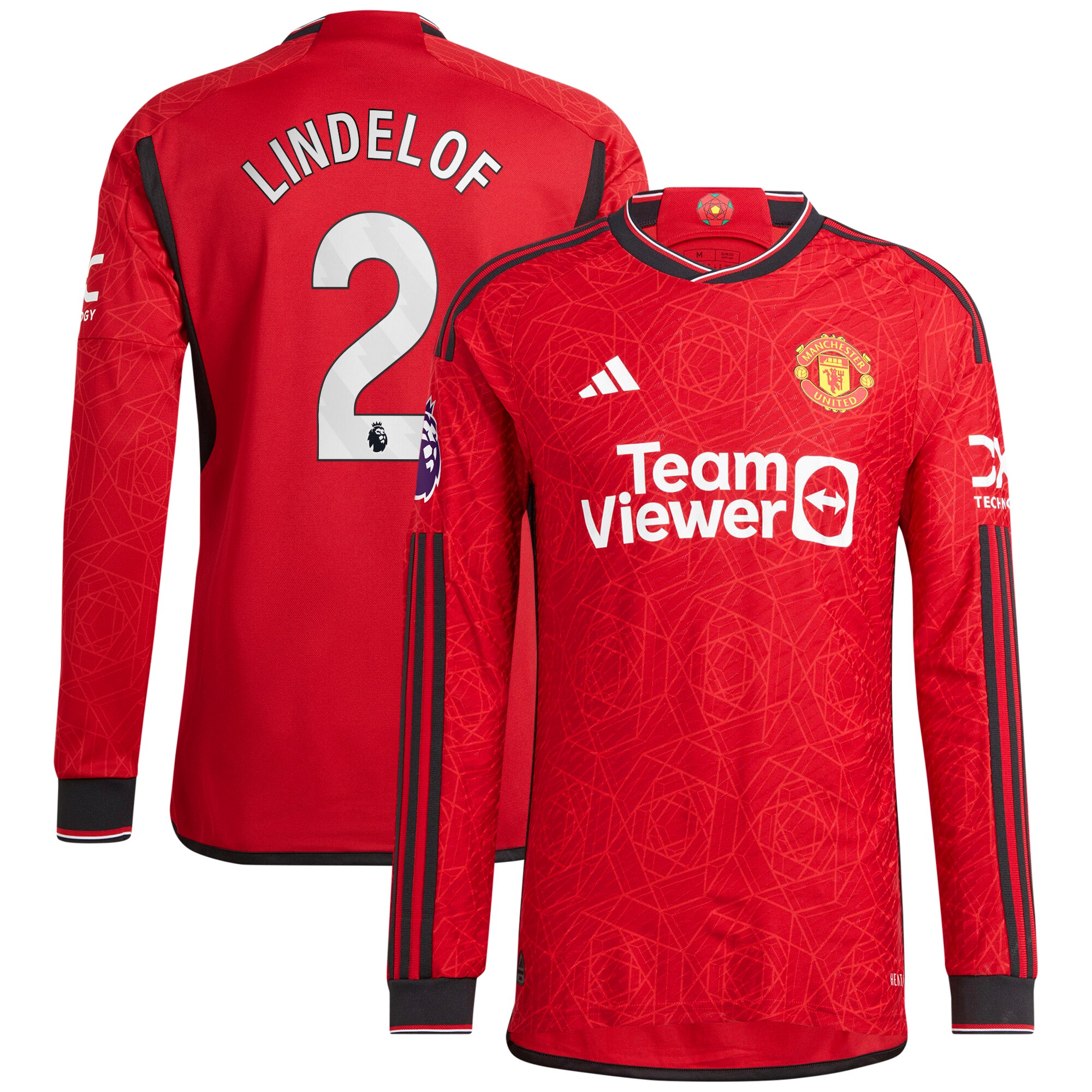 Victor Lindelof Manchester United adidas 2023/24 Home Authentic Long Sleeve Player Jersey - Red