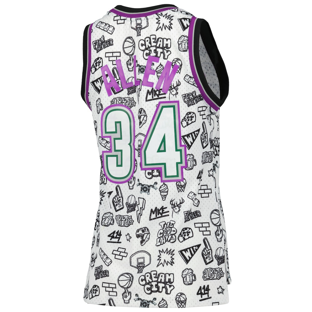 Women's Ray Allen Mitchell & Ness Bucks 1996 Doodle Swingman Jersey - White
