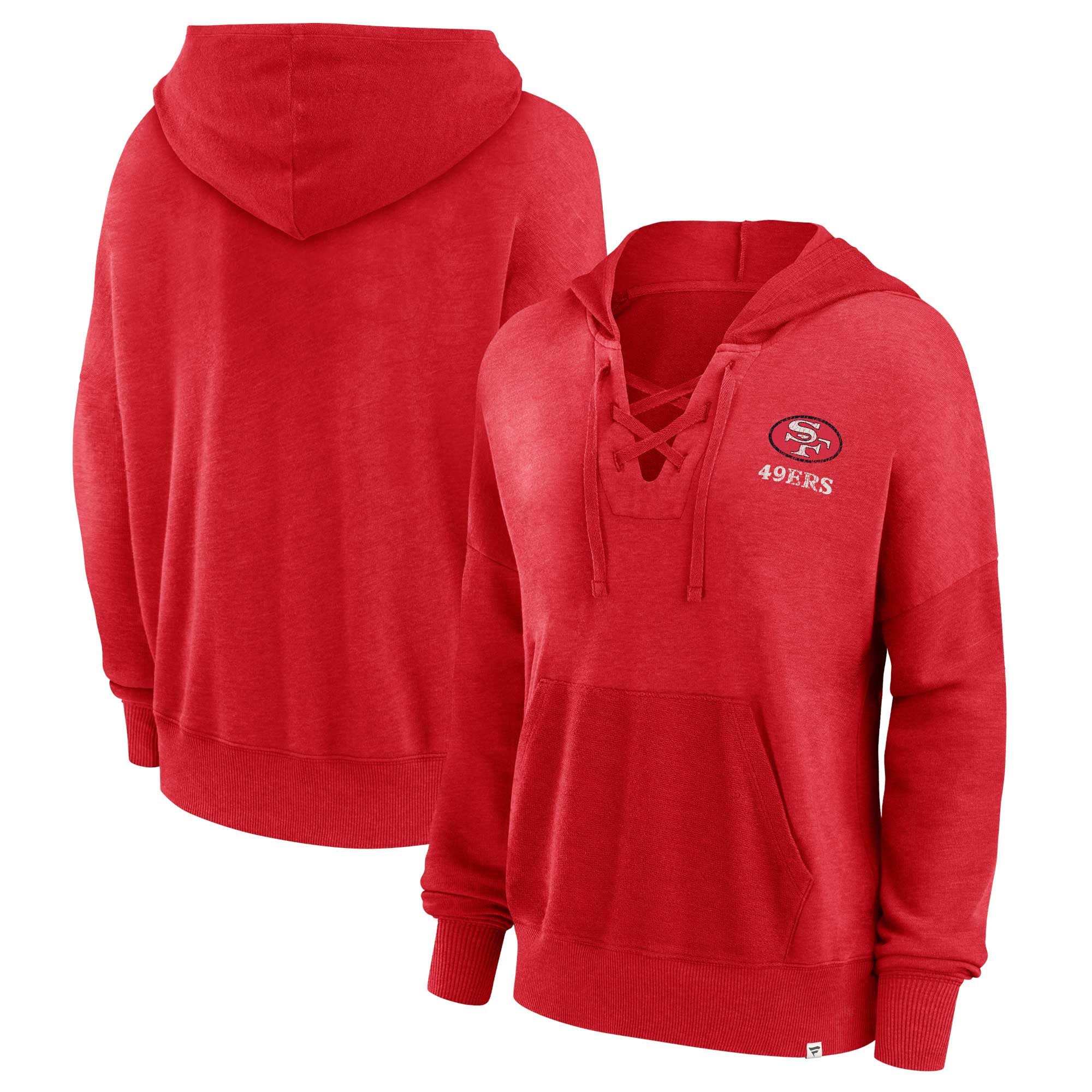 San Francisco 49ers Fanatics Branded Women's Heritage Snow Wash French Terry Lace-Up Pullover Hoodie - Scarlet