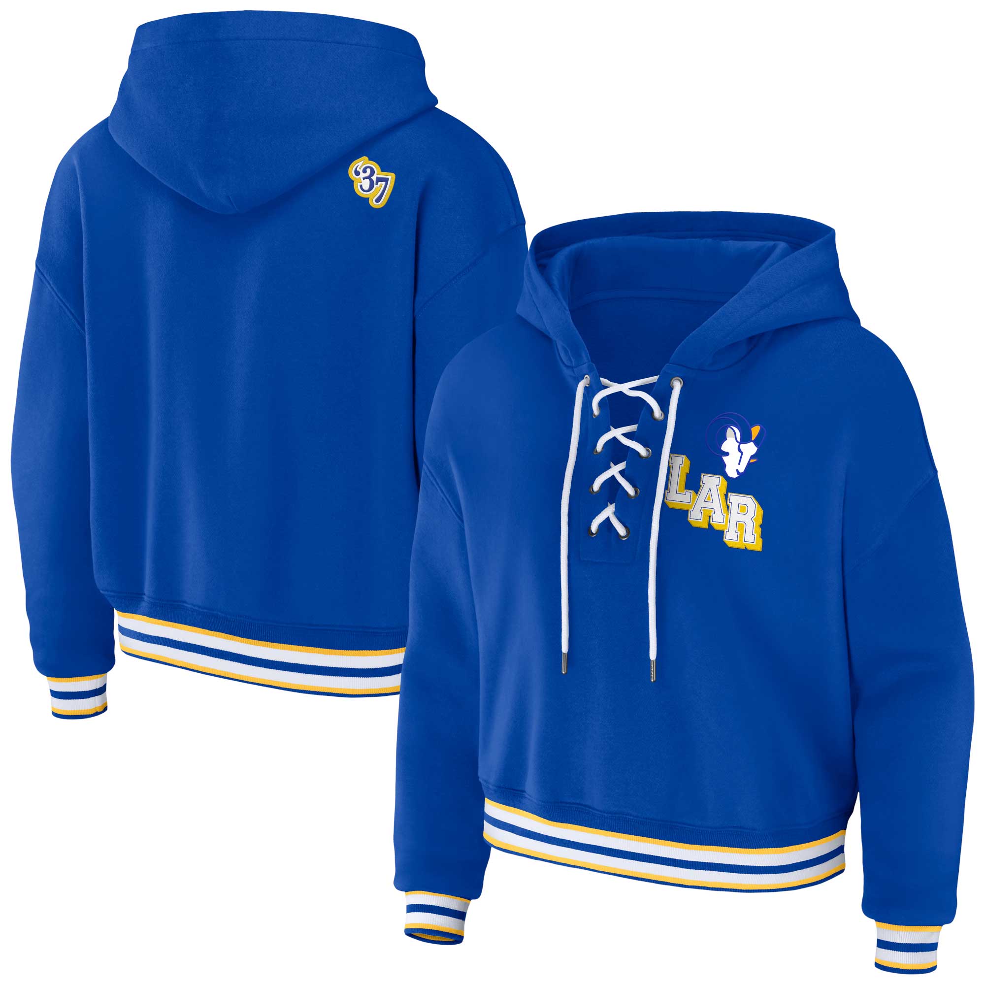 Los Angeles Rams WEAR by Erin Andrews Women's Lace-Up Pullover Hoodie - Royal