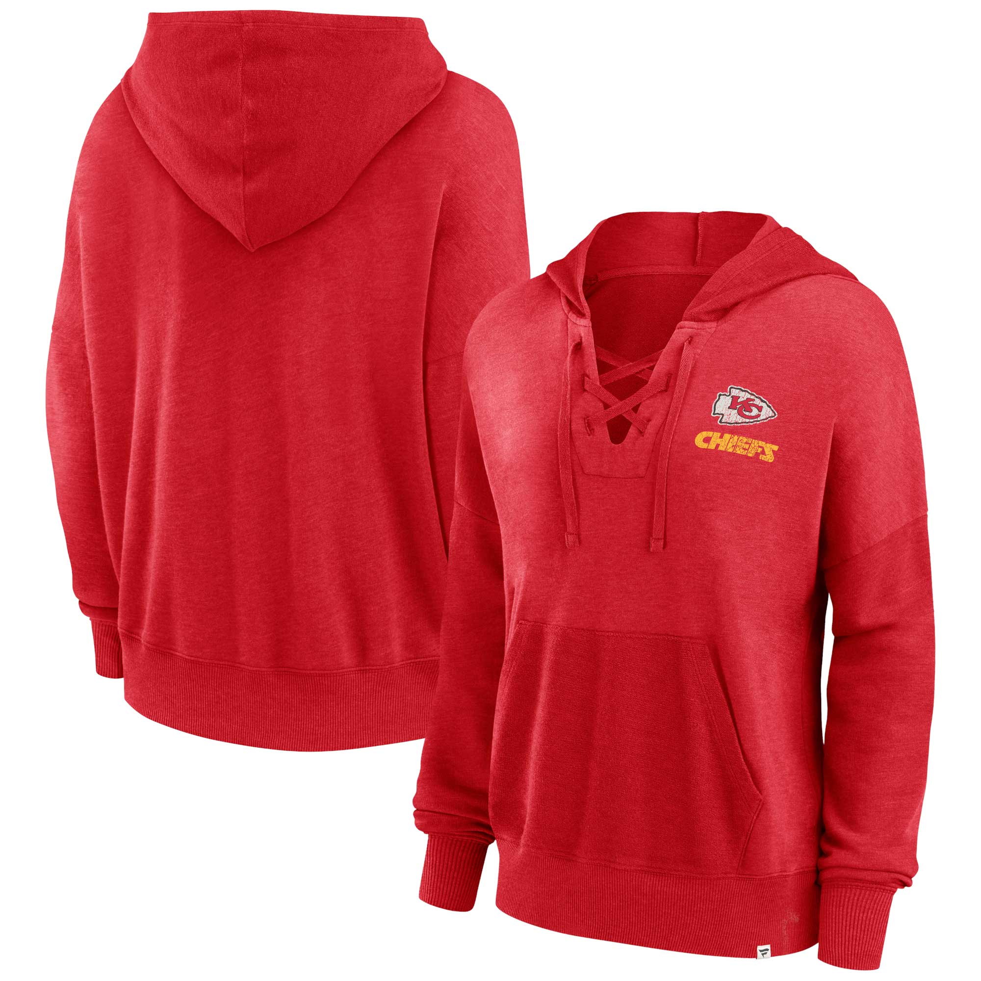 Kansas City Chiefs Fanatics Branded Women's Heritage Snow Wash French Terry Lace-Up Pullover Hoodie - Red