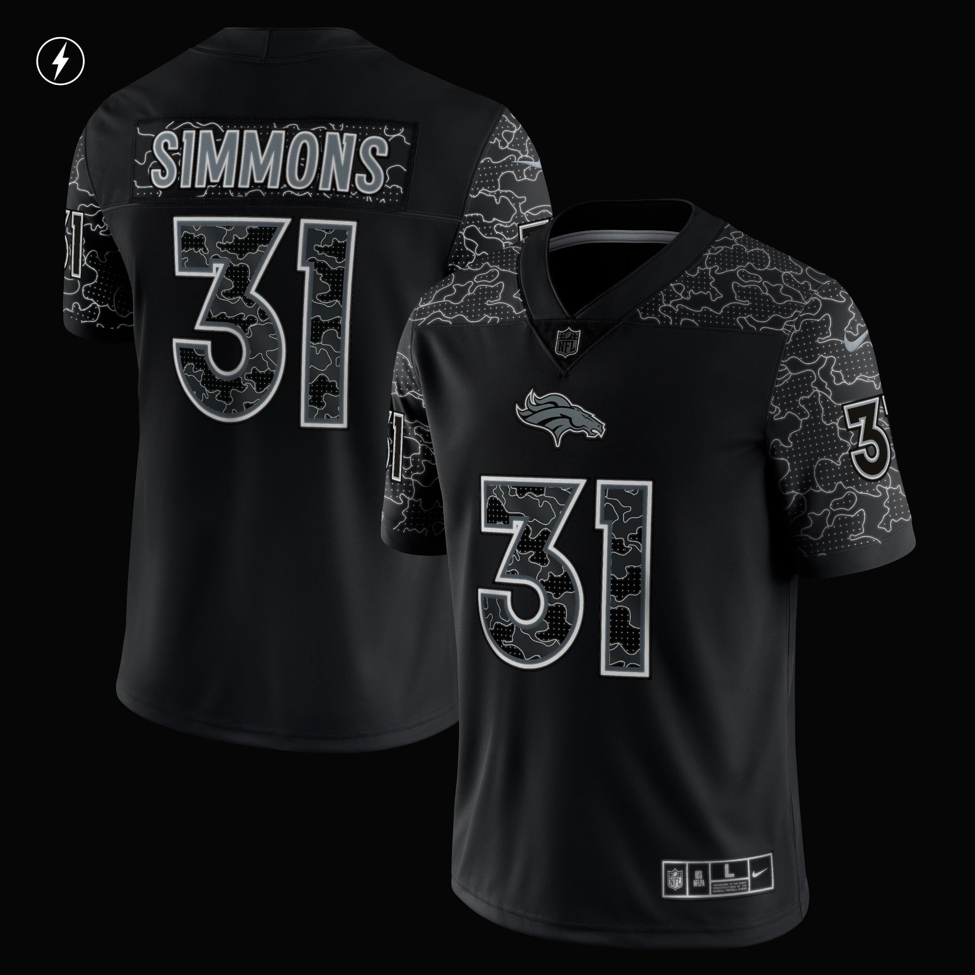 Men's Nike Justin Simmons Black Denver Broncos RFLCTV Limited Jersey