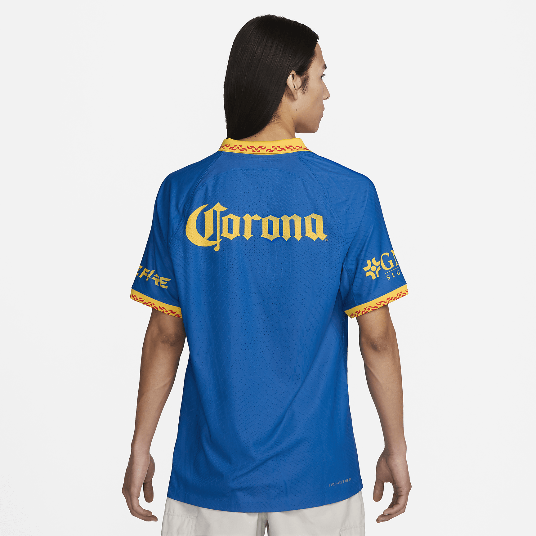 Club América 2023/24 Match Away Men's Nike Dri-FIT ADV Soccer Jersey - Blue Jay/Tour Yellow/Habanero Red