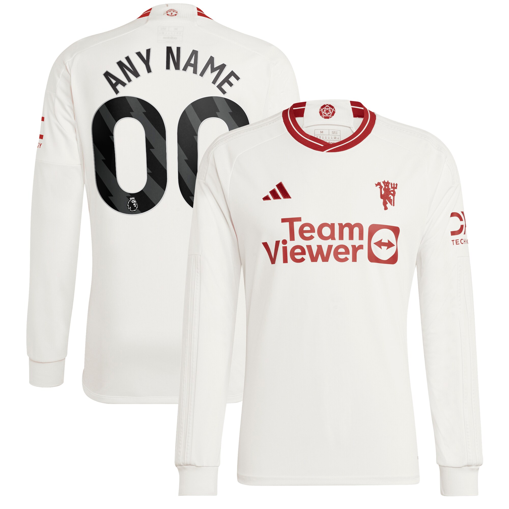 Manchester United adidas 2023/24 Third Replica Long Sleeve Custom Jersey - White