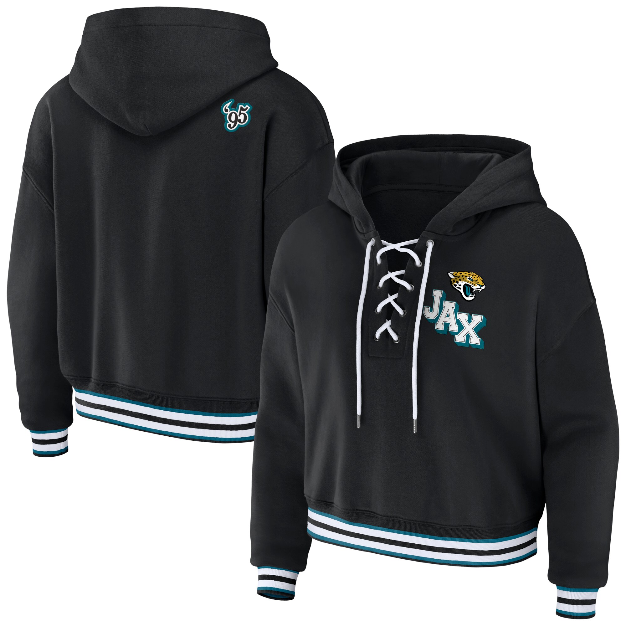 Jacksonville Jaguars WEAR by Erin Andrews Women's Lace-Up Pullover Hoodie - Black