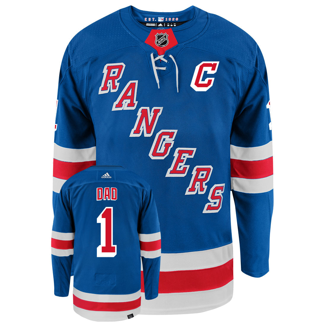 New York Rangers Dad Number One Adidas Primegreen Authentic NHL Hockey Jersey