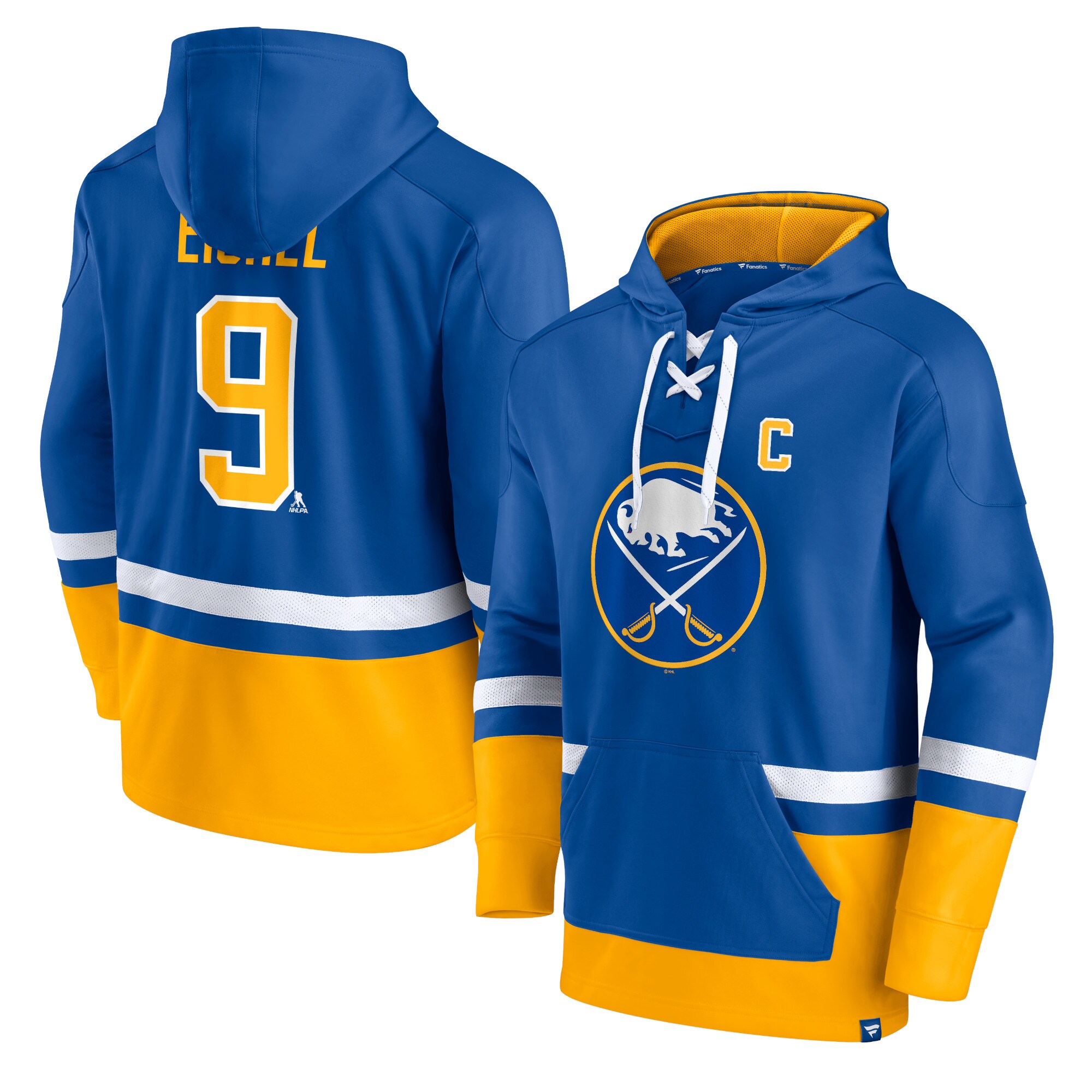Jack Eichel Buffalo Sabres Fanatics Branded Player Lace-Up V-Neck Pullover Hoodie - Royal/Gold