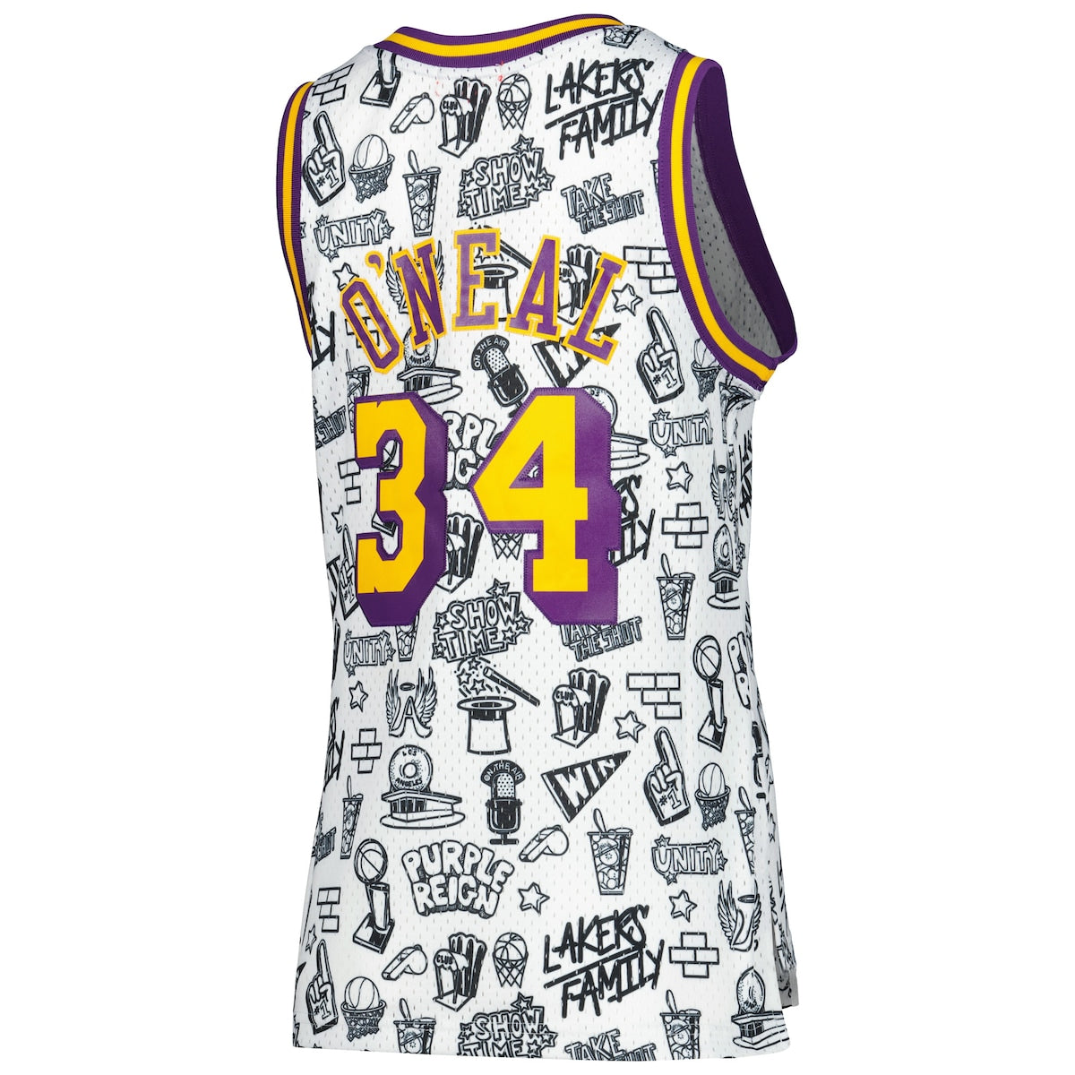 Women's Shaquille O'Neal Mitchell & Ness Lakers 1996 Doodle Swingman Jersey - White