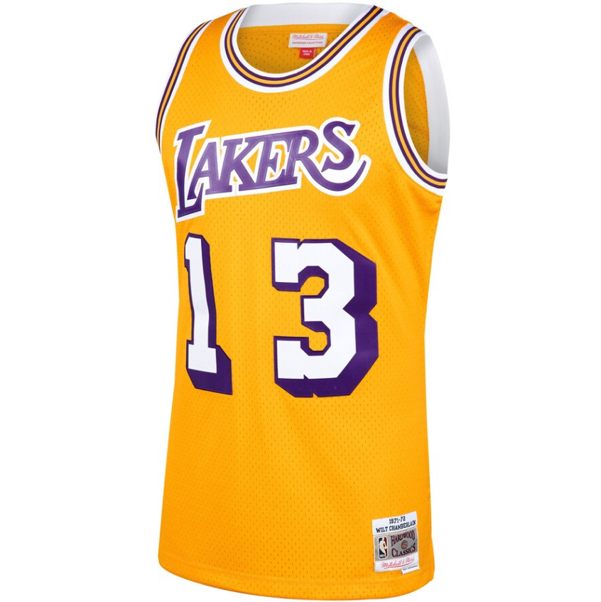 Men's Mitchell & Ness Wilt Chamberlain Los Angeles Lakers Gold 1970-71 Hardwood Classics Swingman Jersey