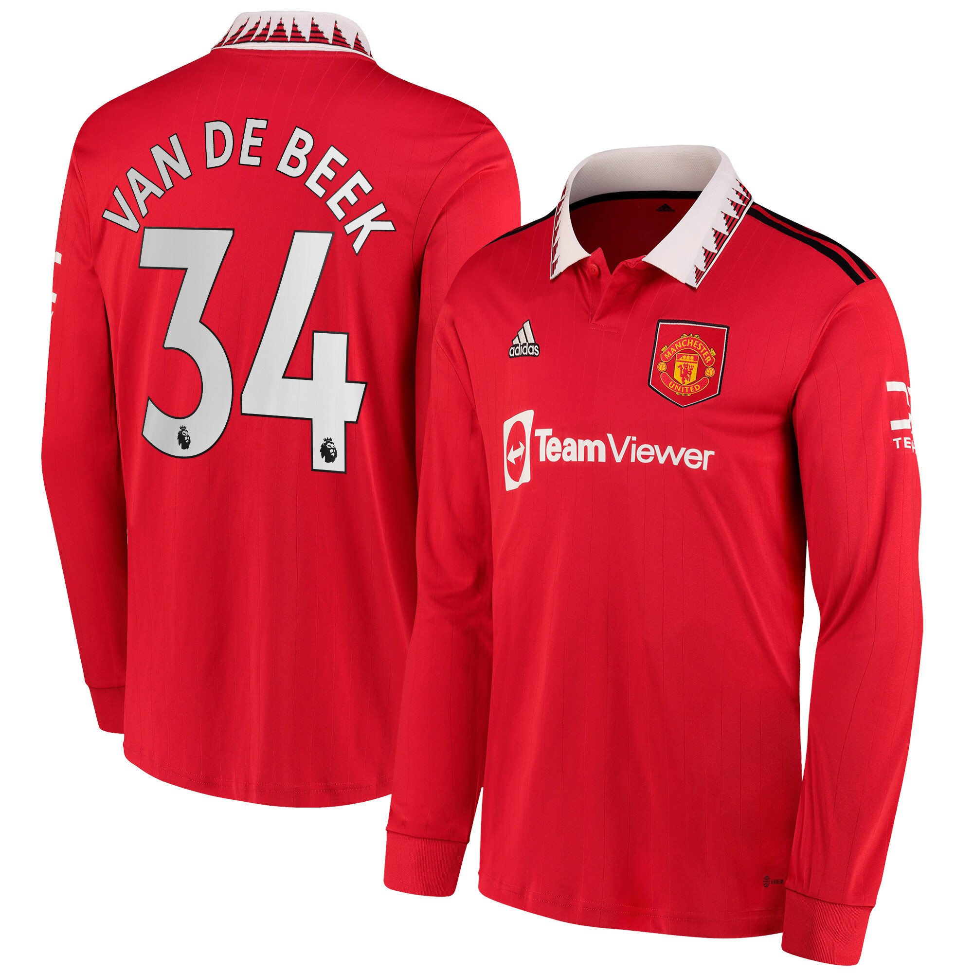 Donny Van De Beek Manchester United adidas 2022/23 Home Replica Long Sleeve Jersey - Red
