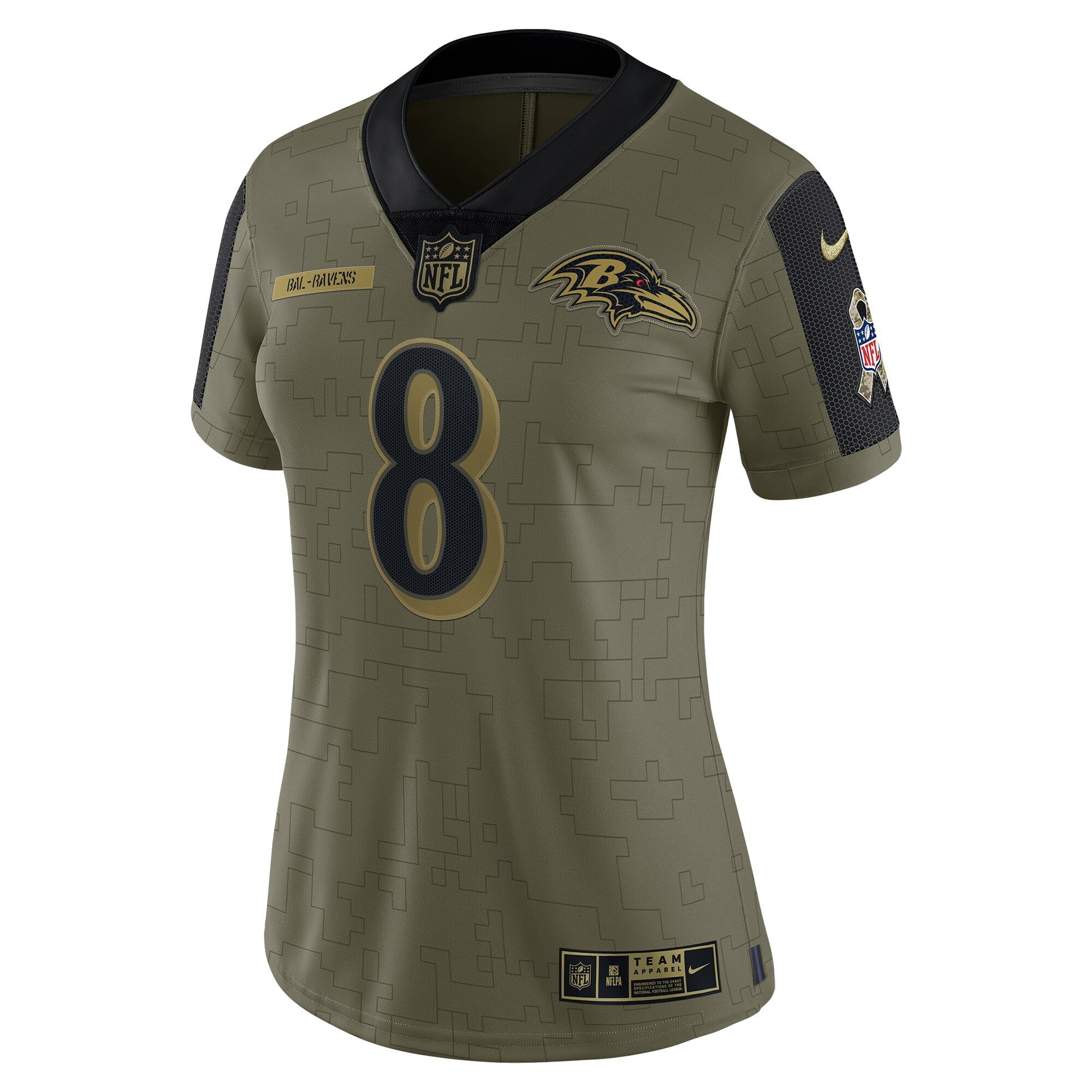 Women's Nike Lamar Jackson Olive Baltimore Ravens 2021 Salute To Service Limited Player Jersey