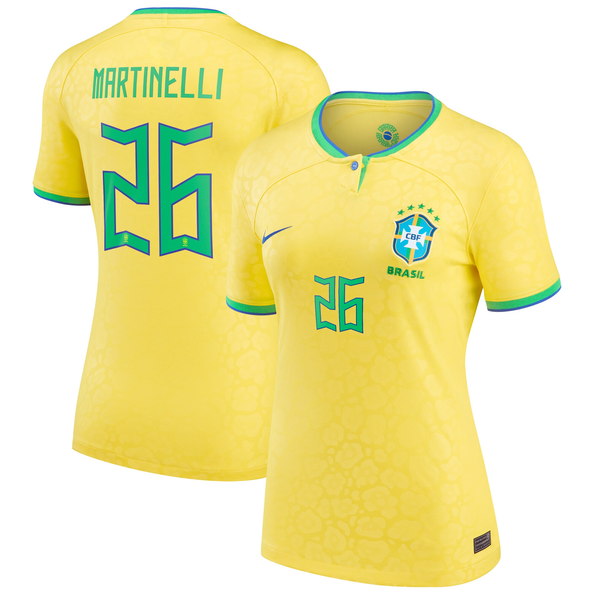 Gabriel Martinelli Brazil National Team Nike Women's 2022/23 Replica Home Jersey - Yellow