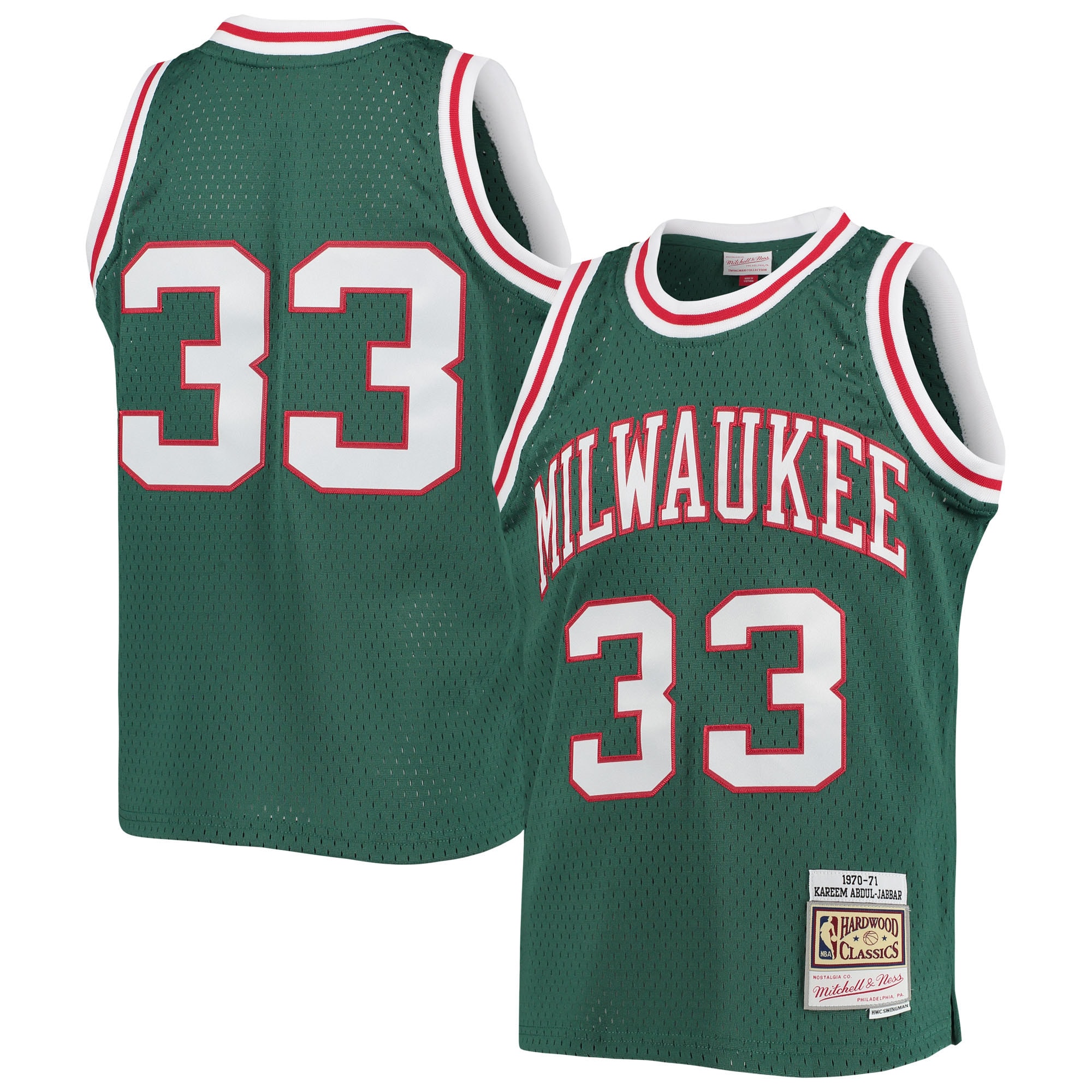 Kareem Abdul-Jabbar Milwaukee Bucks Mitchell & Ness Youth 1970-71 Hardwood Classics Swingman Jersey - Green