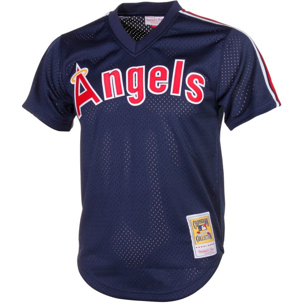 Men's Reggie Jackson California Angels Mitchell & Ness Cooperstown Collection Mesh Batting Practice Button-Up Jersey - Navy