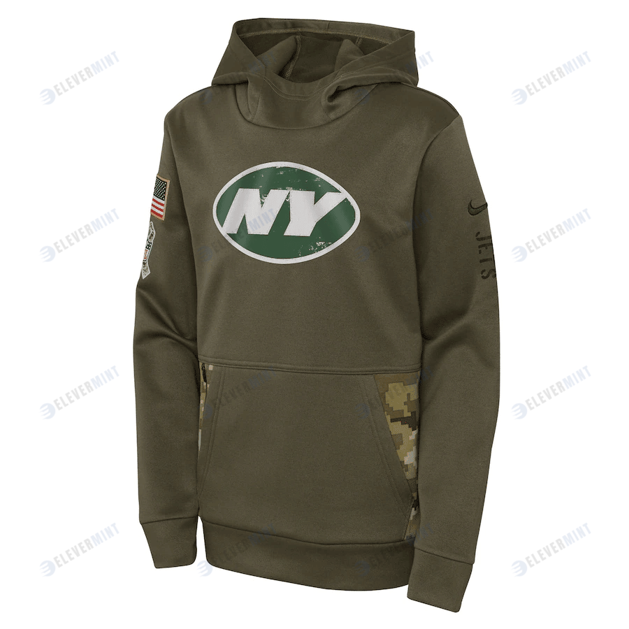 New York Jets Youth 2022 Salute To Service Performance Pullover Hoodie - Olive