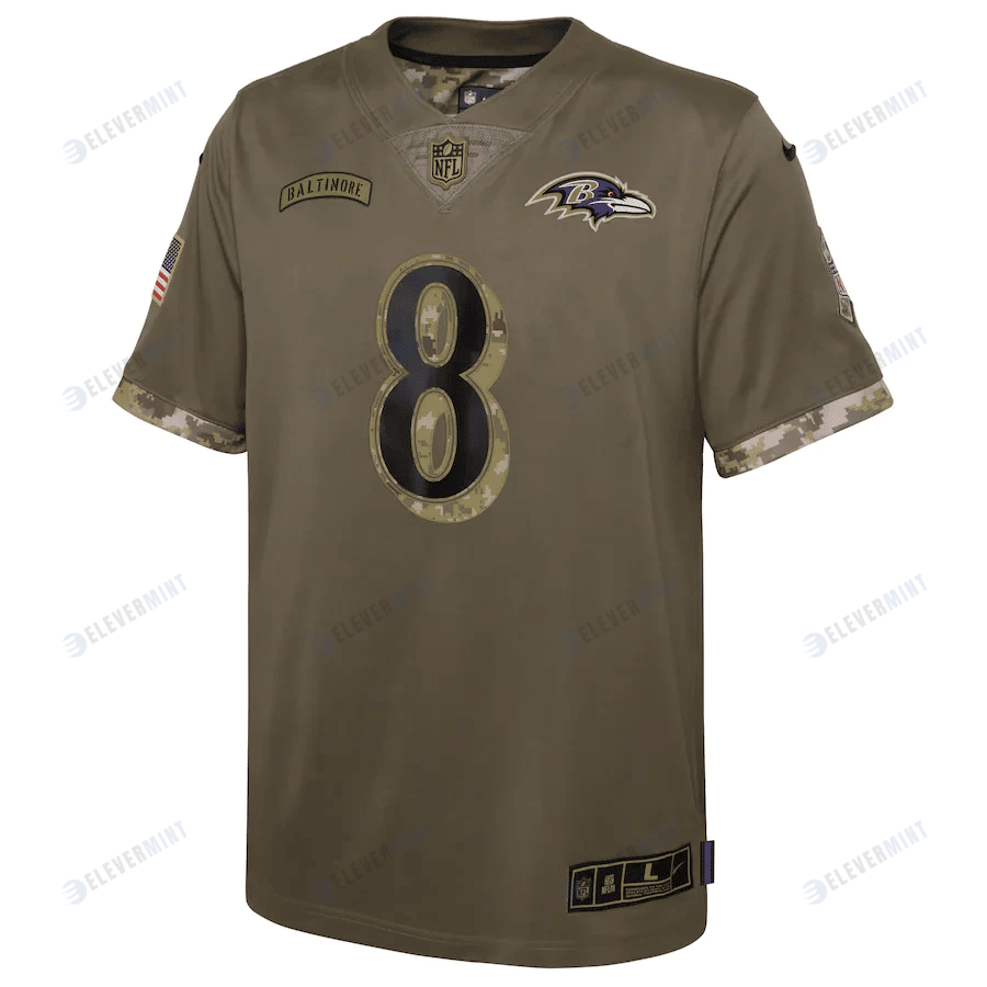 Lamar Jackson Baltimore Ravens Youth 2022 Salute To Service Player Limited Jersey - Olive