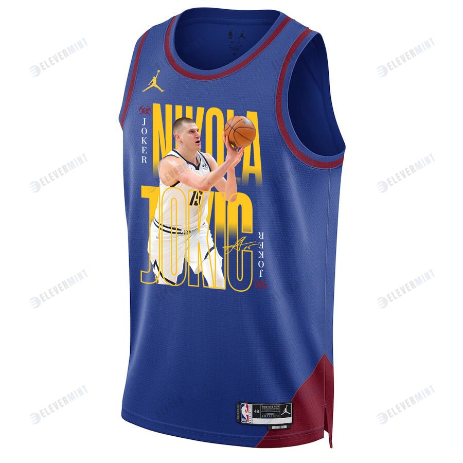 Nikola Jokic 15 Denver Nuggets Joker's Gold 2023 NBA Champions Swingman Jersey - Blue