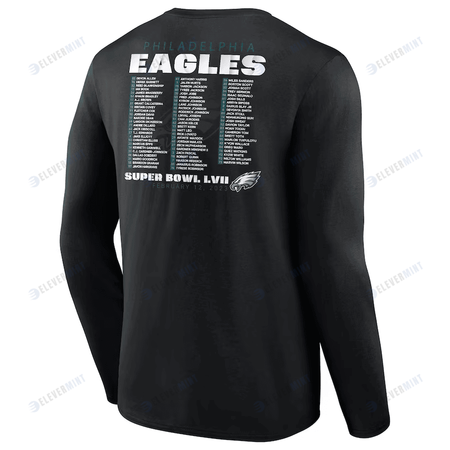 Philadelphia Eagles Super Bowl LVII Varsity Roster Long Sleeve T-Shirt - Black