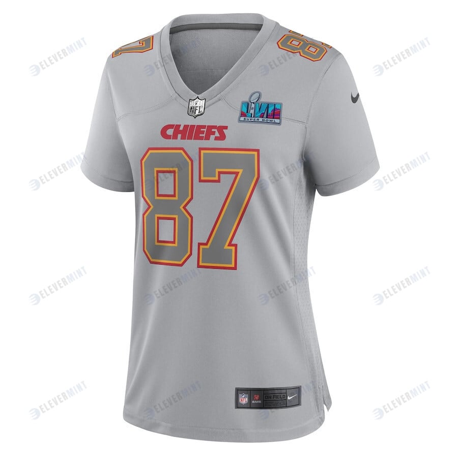 Travis Kelce 87 Kansas City Chiefs Women Super Bowl LVII Patch Atmosphere Fashion Game Jersey - Gray