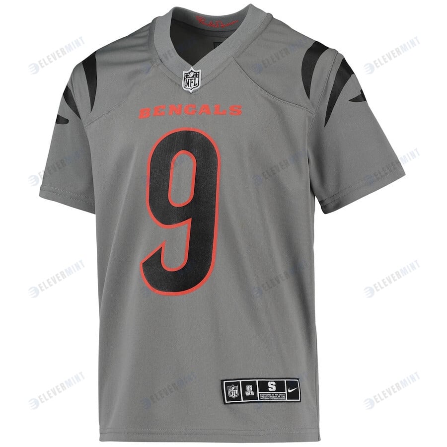 Joe Burrow 9 Cincinnati Bengals Youth Inverted Team Game Jersey - Gray