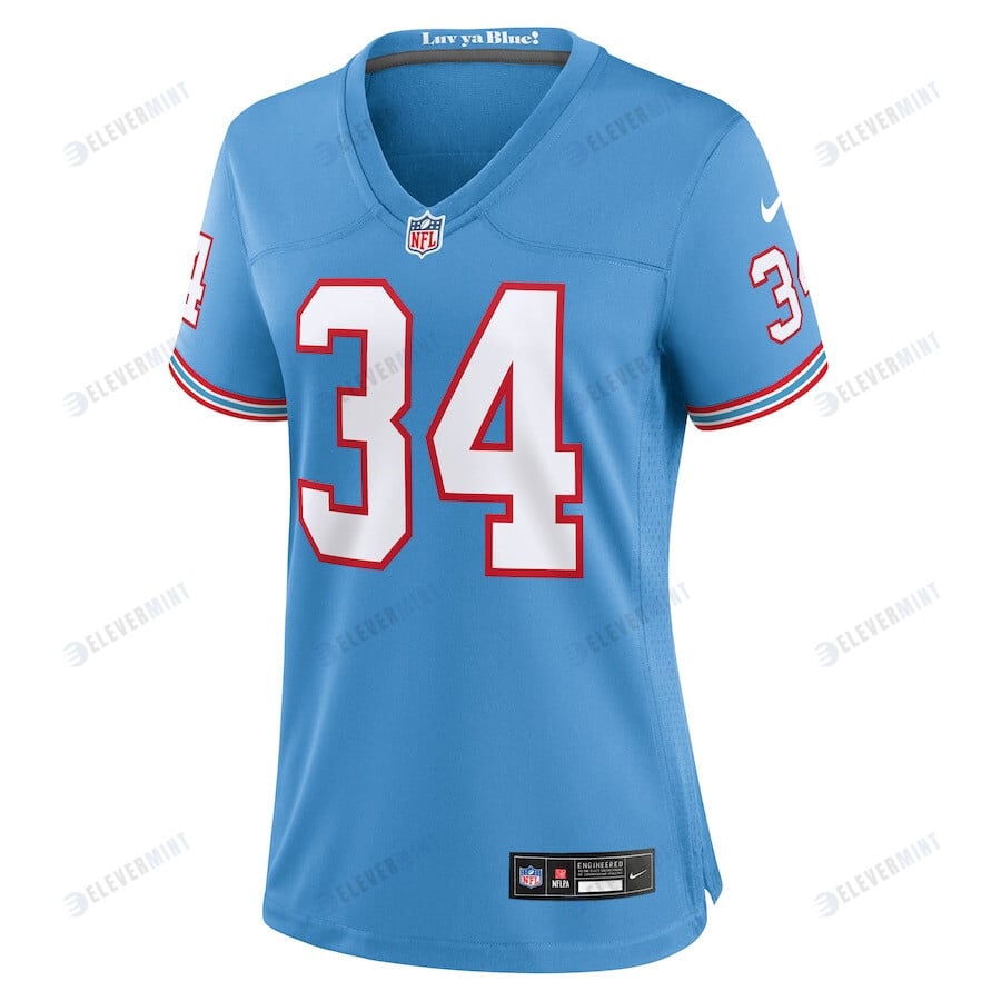 Earl Campbell 34 Tennessee Titans Oilers Throwback Alternate Game Women Jersey - Light Blue