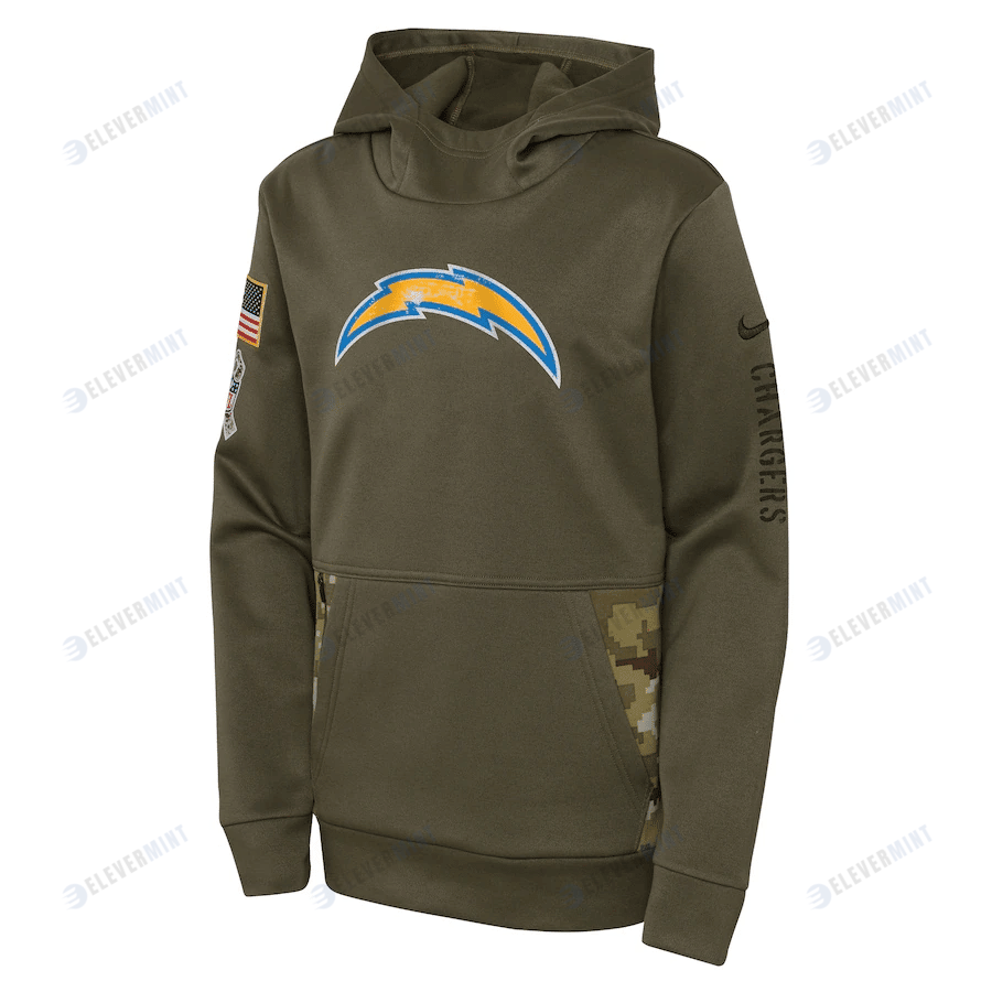 Los Angeles Chargers Youth 2022 Salute To Service Performance Pullover Hoodie - Olive