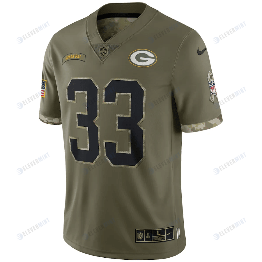 Aaron Jones 33 Green Bay Packers 2022 Salute To Service Limited Jersey - Olive