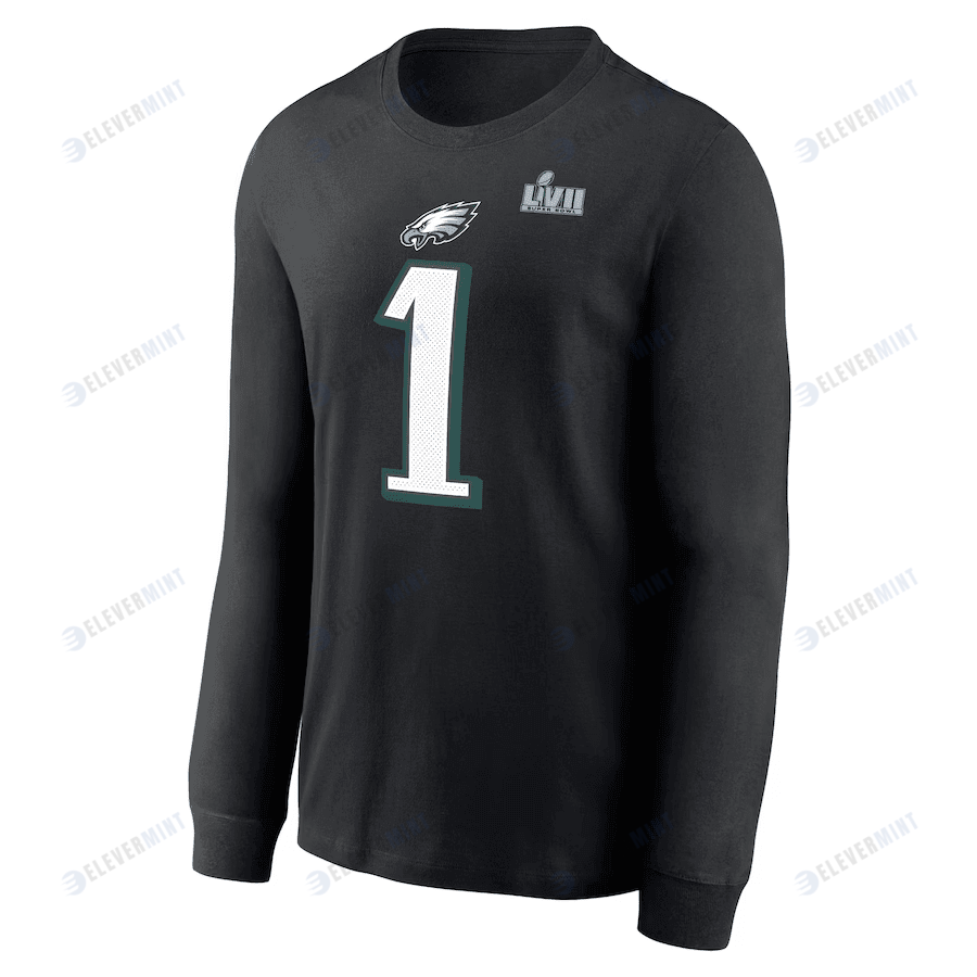 Jalen Hurts Philadelphia Eagles Super Bowl LVII Long Sleeve T-Shirt - Black