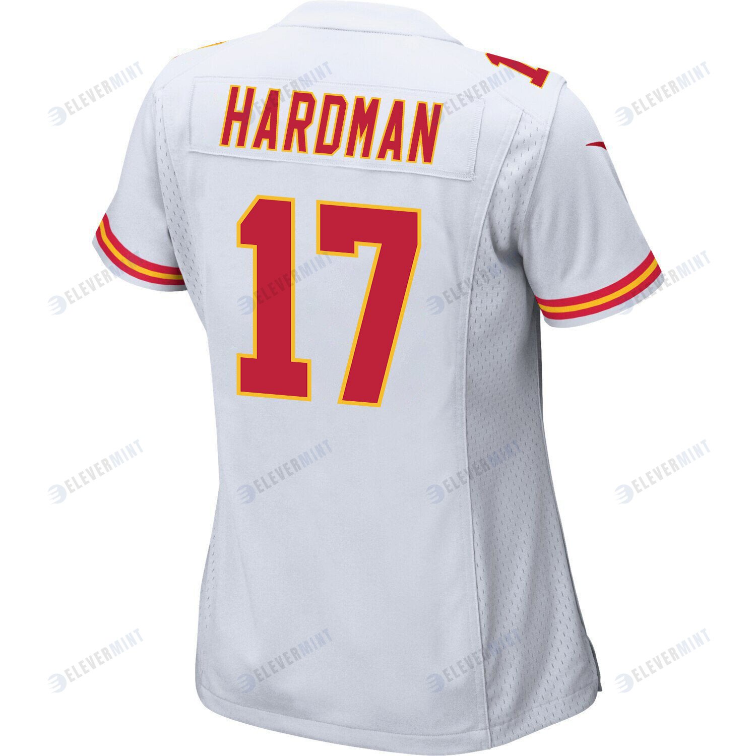 Mecole Hardman 17 Kansas City Chiefs Super Bowl LVII Champions 3 Stars Women Game Jersey - White