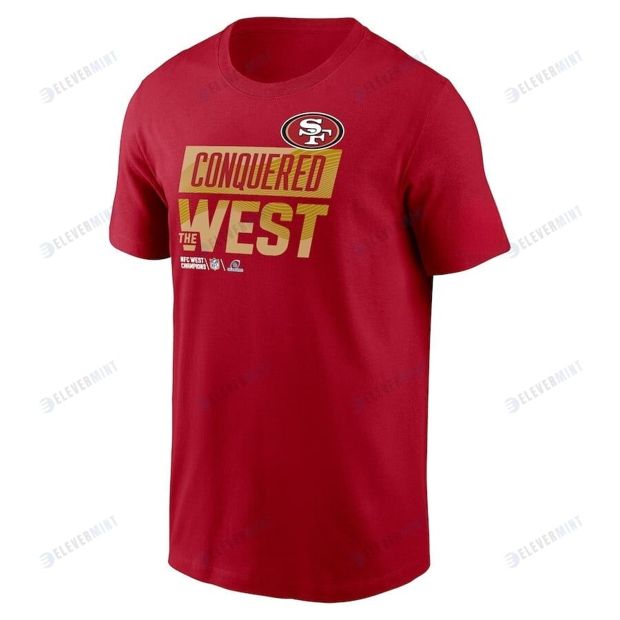 San Francisco 49ers 2022 NFC West Division Champions Locker Room Trophy Collection T-Shirt - Scarlet