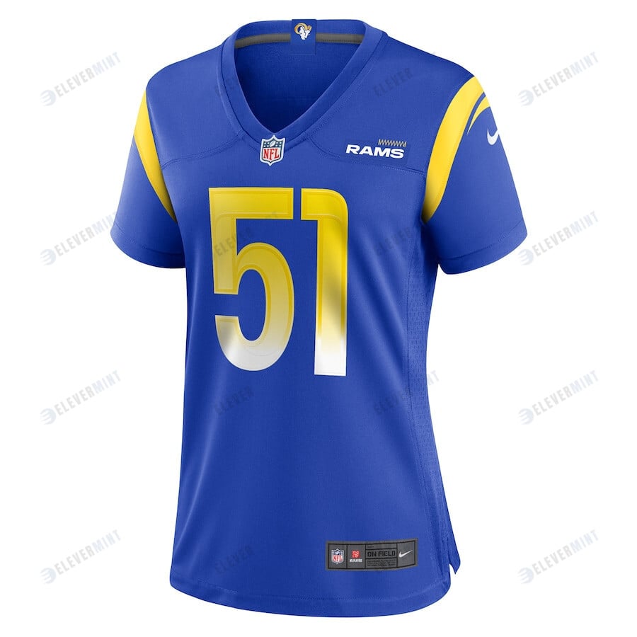 Zach VanValkenburg 51 Los Angeles Rams Game Women Jersey - Royal