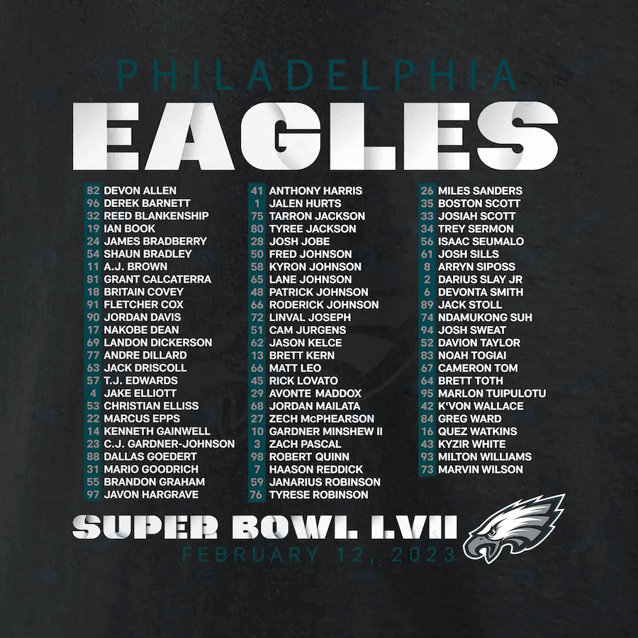 Philadelphia Eagles Super Bowl LVII Varsity Roster T-Shirt - Black
