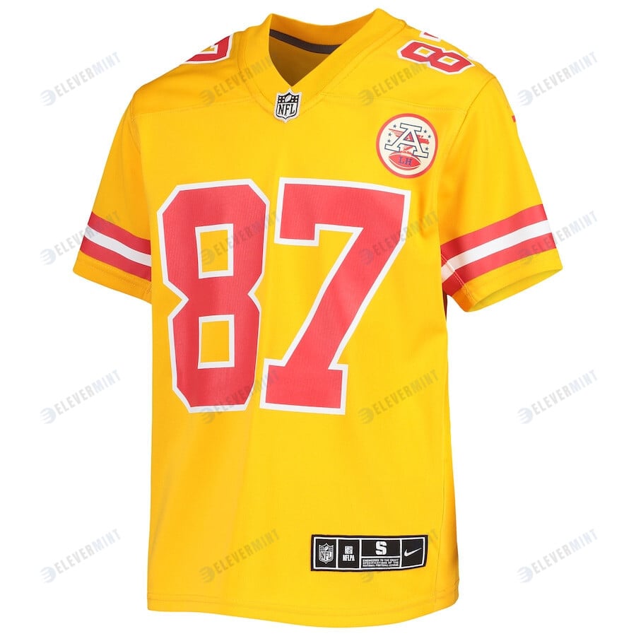Travis Kelce 87 Kansas City Chiefs Youth Inverted Team Game Jersey - Gold